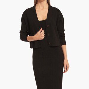 Women's Avec Les Filles Black Cropped Cardigan and Dress Set Size Large NWT
